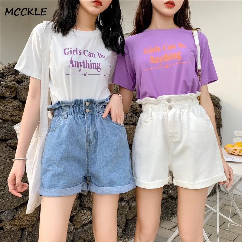 ruffle waist jean shorts