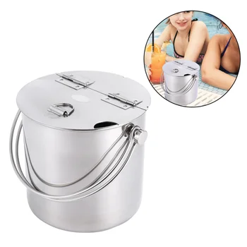 

1pc Stainless Steel Ice Bucket with Portable Handle and Lid for Home Bar