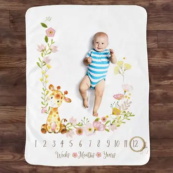 

Baby Monthly Record Growth Milestone Blanket Newborn Animal Pattern Photography Props Photo Creative Background Cloth