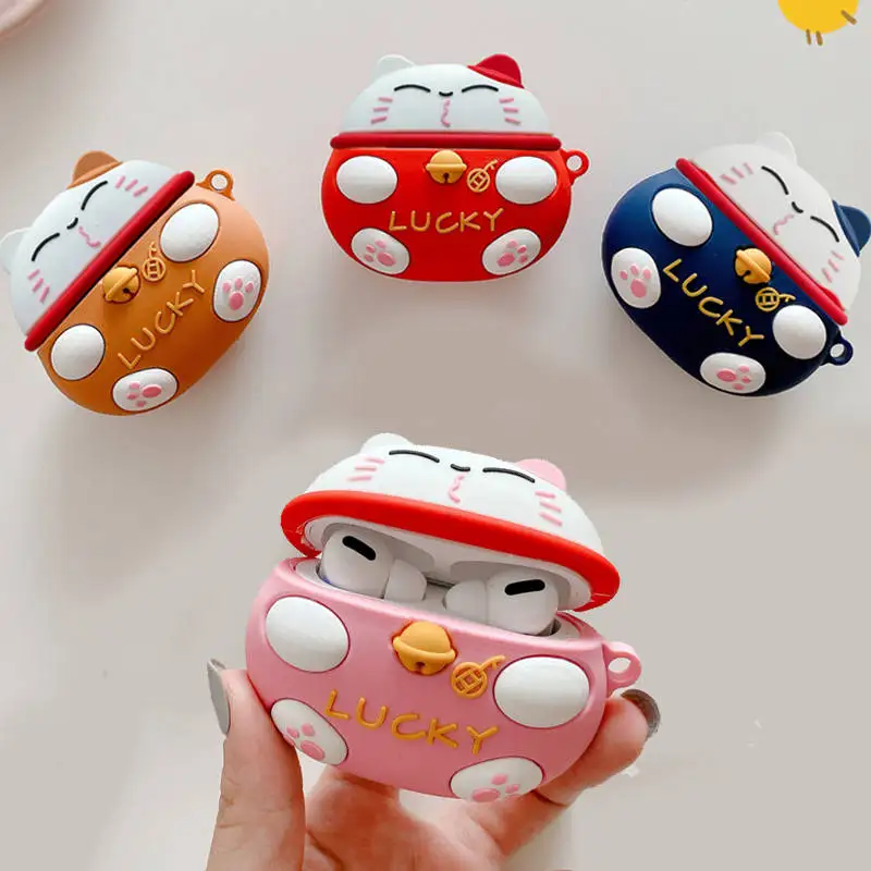 Для AirPods Pro Чехол 3D милый мультяшный Kawaii Lucky Cat беспроводной для наушников Apple Airpods 3