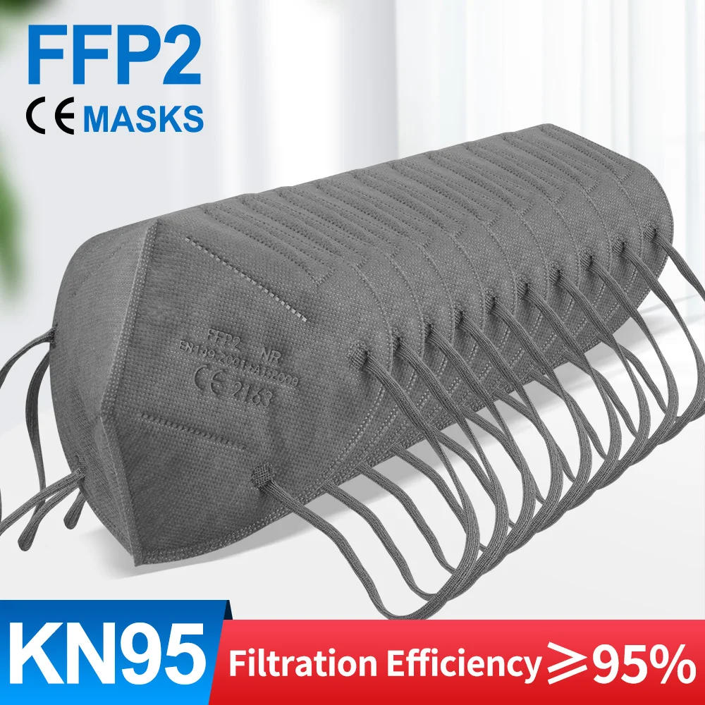 Серый KN95 Mascarillas FPP2 5 Слои многоразовые маски ffp2mask лицевая маска защитная CE ffp3