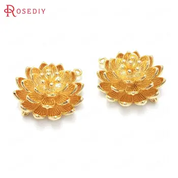 

(37156)4PCS 20x19MM Height 9.5MM 24K Gold Color Brass 3D Lotus Flower Charms Pendants Jewelry Making Supplies Diy Accessories