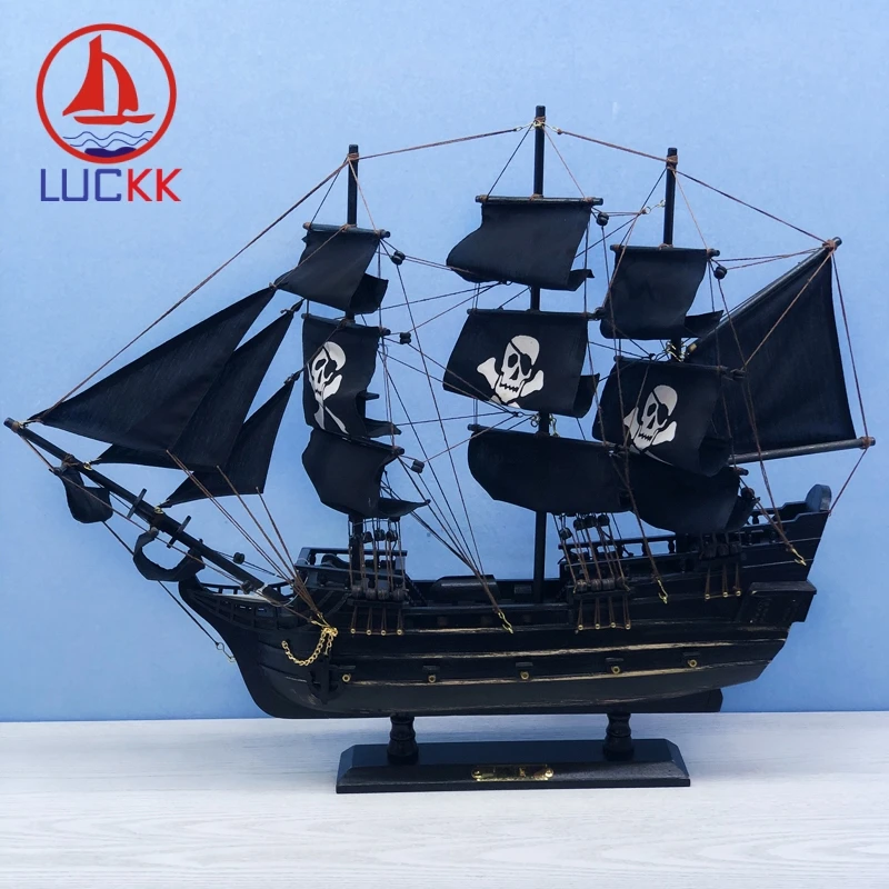 LUCKK 60 см Ретро черный жемчуг Пираты модель парусной лодки ручной работы украшения для дома и офиса сборка холст корабль Статуэтка сувенир