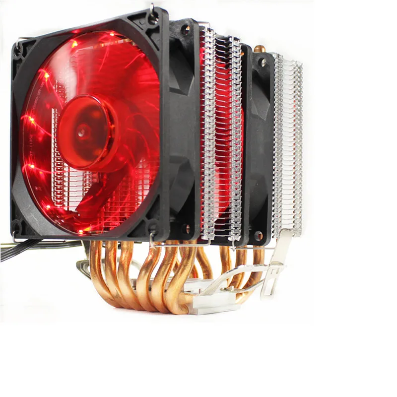 3/4PIN RGB светодиодный Процессор кулер 6-Heatpipe двойная башня 12V 9 см, 2 шт/комплект-вентилятор охлаждения радиатора для LGA 1150/1151/1155/1156/775/1366 AMD - Цвет лезвия: Красный