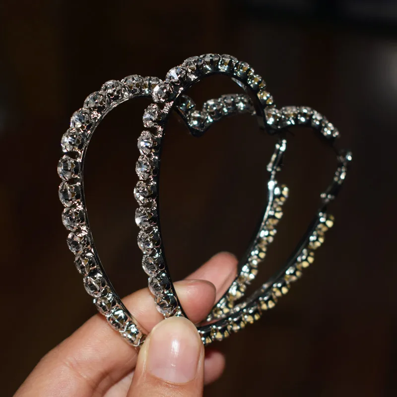 silver-heart Новое поступление женский модный Блестящий Кристалл Драгоценные камни Сердце обруч серьги ювелирные изделия горячая Распродажа Бохо девушки серьги аксессуары - Окраска металла: silver-heart