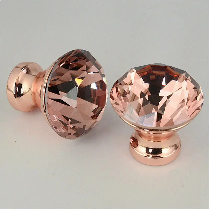 Drawer Knobs Crystal Knobs and Handles Cabinet Knobs Rose Gold Diamond Shape Pull Handle for Kitchen Bedroom Wardrobe Cupboard