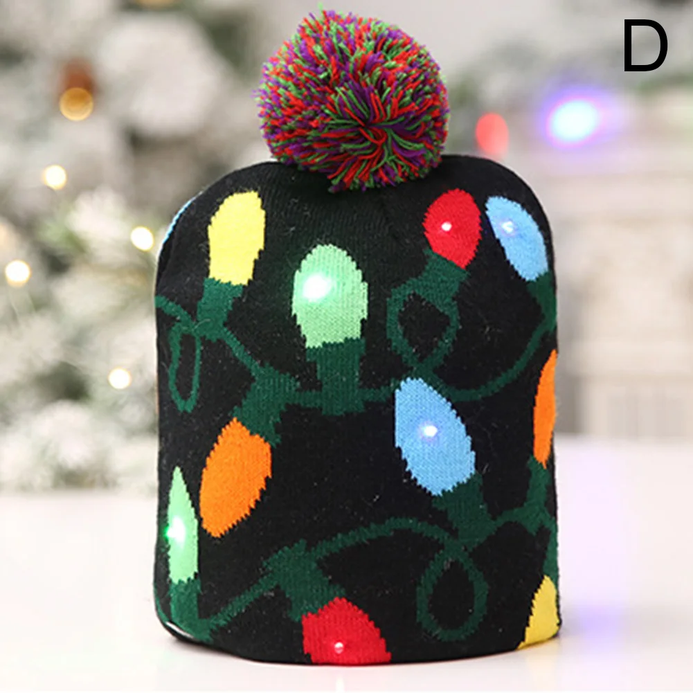 Unisex LED Flashing Beanie Cap Christmas Holiday Light Up Blinking Knitted Hat DTT88 - Цвет: d