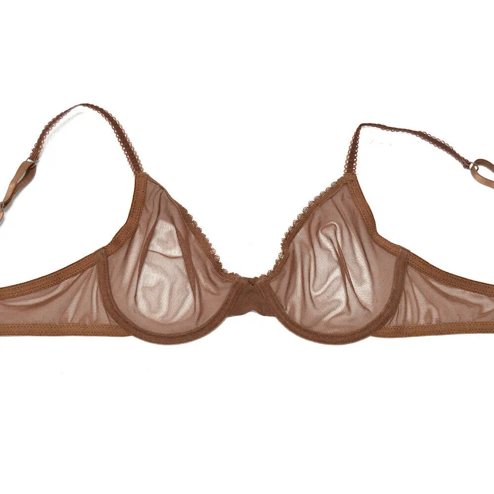YBCG Sexy Bra Lace Mesh See Through Hollow Lingerie Big Cup Unlined Thin Transparent Women's Underwear Panties 2