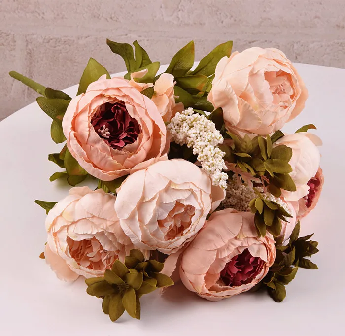 1 Bunch European Rose or Peony Artificial Flowers Party Silk fake Flowers Peonies For Wedding Decoration Home Hotel Decor Wreath - Цвет: peony cameo brown