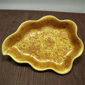 

Chinese Porcelain Plate Golden Background Flowers Bloom Map Fruit Plate Decoration Plate Zodiac Dragon Dish Home Ornaments