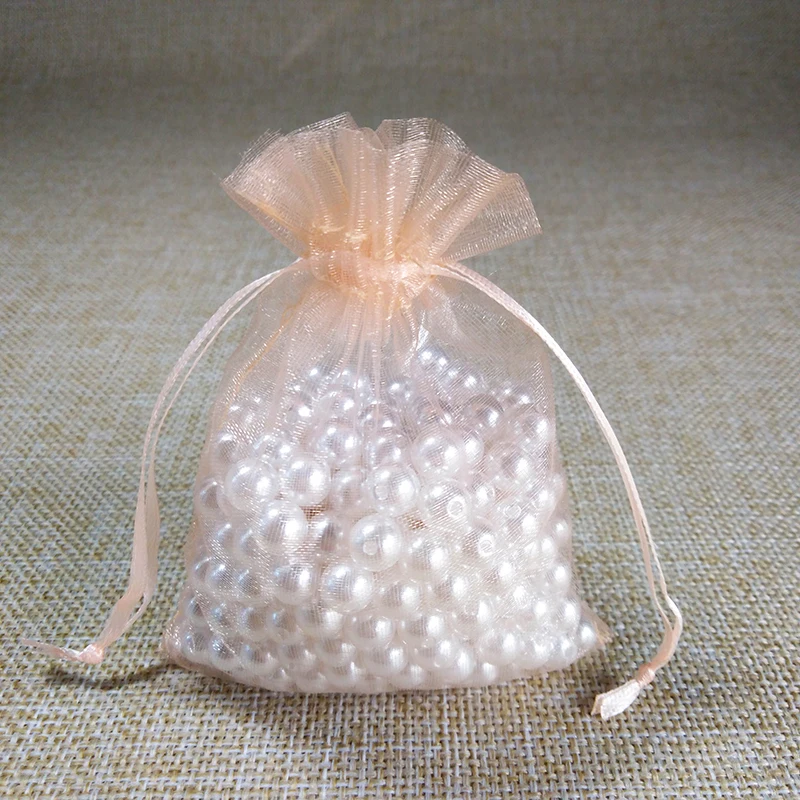 champagne 100 шт. Сумка из органзы 5x7 7x9 9x12 10x15 см Упаковка из органзы для украшений сумки Свадебная вечеринка Сумочка для подарков День рождения Рождественский подарок сумки - Цвет: champagne