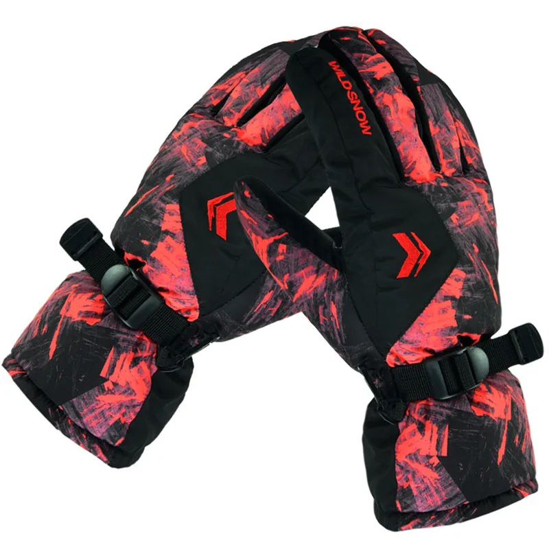 Зимние уличные мужские лыжные перчатки Сноуборд снегоход мотоциклетные перчатки для лыжного спорта езда Альпинизм снег водонепроницаемые перчатки PYG-816 - Цвет: black and red