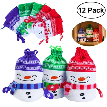 

PBPBOX 12pcs Christmas Plush Drawstring Candy Bag Gift Pouch Christmas Holiday Decorative Supplies 3 Colors