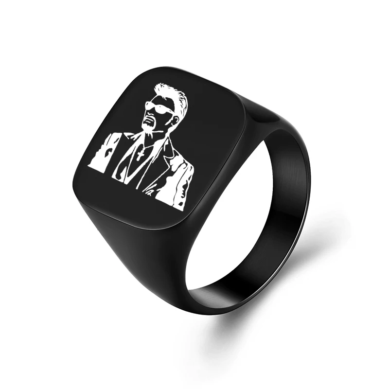 Кольцо с фотографией из нержавеющей стали для мужчин и женщин, большие кольца в стиле панк, рок, мужское кольцо на палец, серебряное, золотое, черное ювелирное изделие, подарок - Цвет основного камня: Black 3