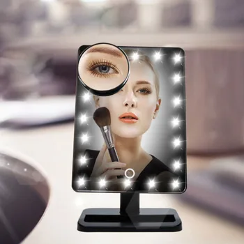 

10x Makeup Mirror with 16 LEDs Cosmetic Mirror with Touch Dimmer Switch Battery Operated Stand for Tabletop Bathroom Travel