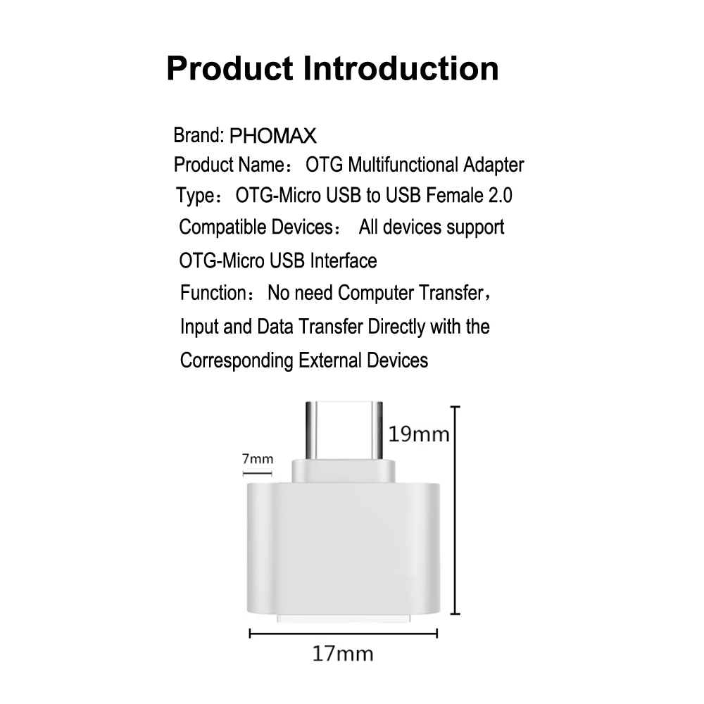 PHOMAX Micro USBadapter 3 Пакет Мини OTG адаптер для мобильного телефона планшет кардридер для флэш-мыши Клавиатура расширители конвертер