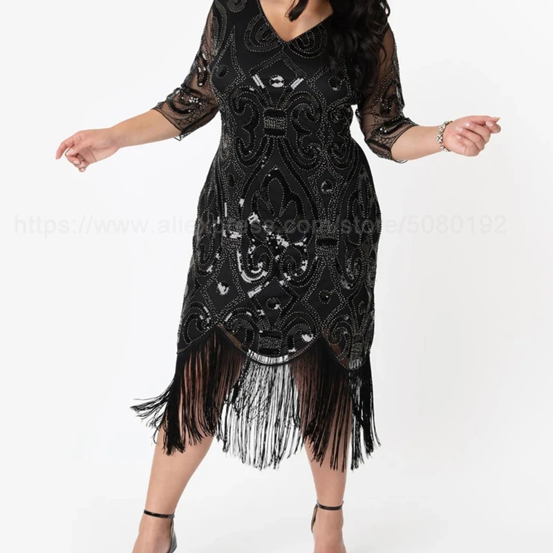 Plus Size 1920s Art Deco Long Fringed Sequin Beads Flapper Roaring 20s  Gatsby Party Costume Vintage Dress For Women - Dresses - AliExpress