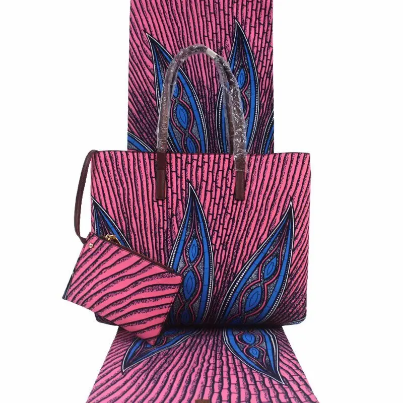 

Nigeria Fuchsia Cotton Wax Prints Fabric Matching Fashion Full Wax Fabric HandBag African Wax 3pcs/set For Women Party F99-7