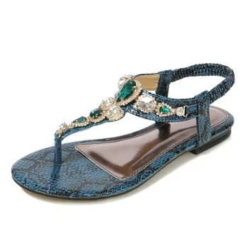 

Bohemian Sandals Flat Summer Shoes Woman Women's Heels snakeskin Flip Flops Platform Boho Flower Female Rhinestone 2020 And