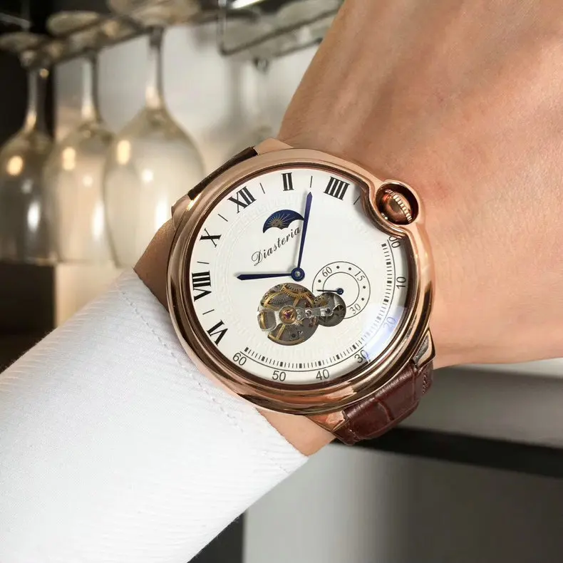 Супер роскошные мужские Tourbillon, полые механические часы, модные повседневные часы с водным призрачным подъемным циферблатом, Мужские автоматические наручные часы