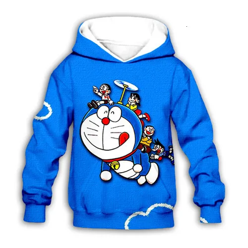 Детские синие толстовки с капюшоном и 3D-принтом «Nobita Nobi Doraemon»; модная толстовка с капюшоном для маленьких мальчиков и девочек; комплект повседневной уличной одежды; пуловер - Цвет: Kids hoodies