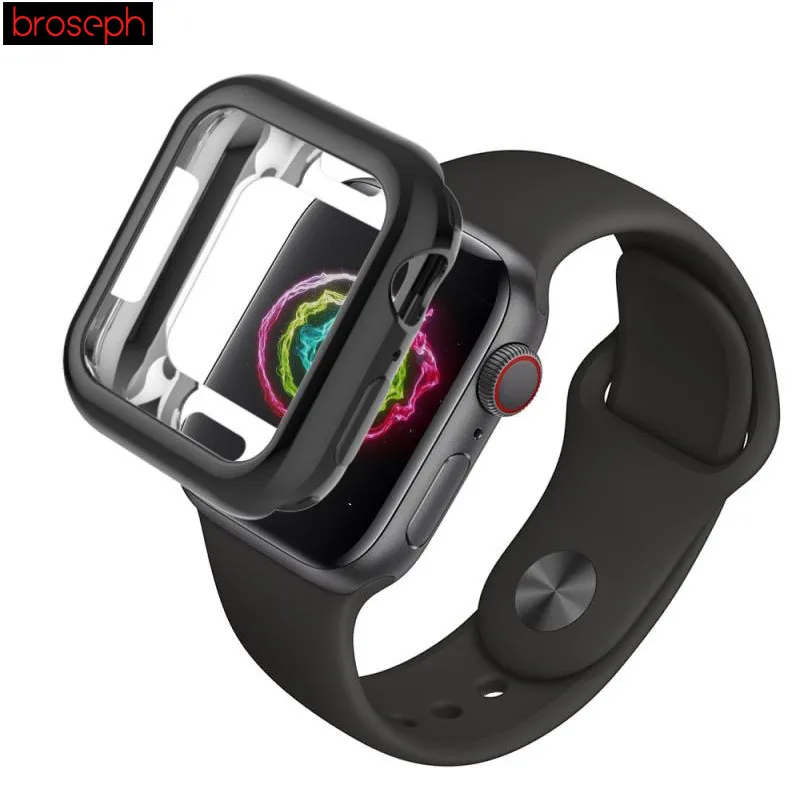 Black Протектор экрана для Apple Watch 4 band 40 мм 44 мм покрытие из ТПУ защитный корпус чехол рамка для iwatch 4 аксессуары для часов - Цвет: Black
