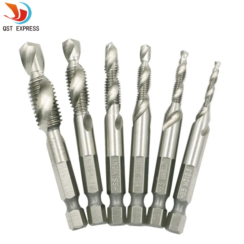 

express Submarine 6PC SM3-M10 composite tap drill bit thread spirals crew tap 1/4 '' hex 4341 HSS