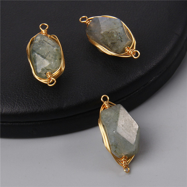 Natural Faceted Metal Wire Wound Winding Stone Connector Pendant Charm For Jewelry Making Bracelet Necklace Wholesale Gifts