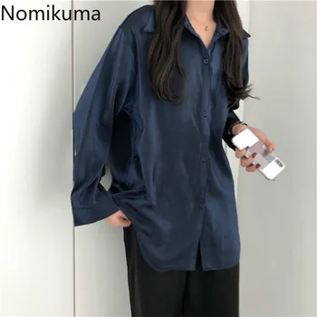 

Nomikuma Spring New Arrival Single Breasted Full Sleeve Blouse Solid Color Satin Shirts Women Blusas Mujer De Moda 2020 3a270