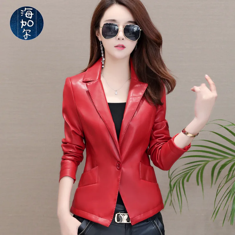 

2019 Spring And Autumn New Style WOMEN'S Dress Slim Fit Short Suit Slim Fit Slimming Versatile WOMEN'S Leather Jacket Coat