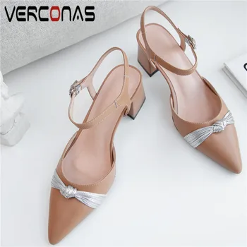 

VERCONAS Women New Arrival Top Quality Genuine Leather High Heels Prom Pumps Pointed Toe Sandals Lace Up Concise Shoes Woman