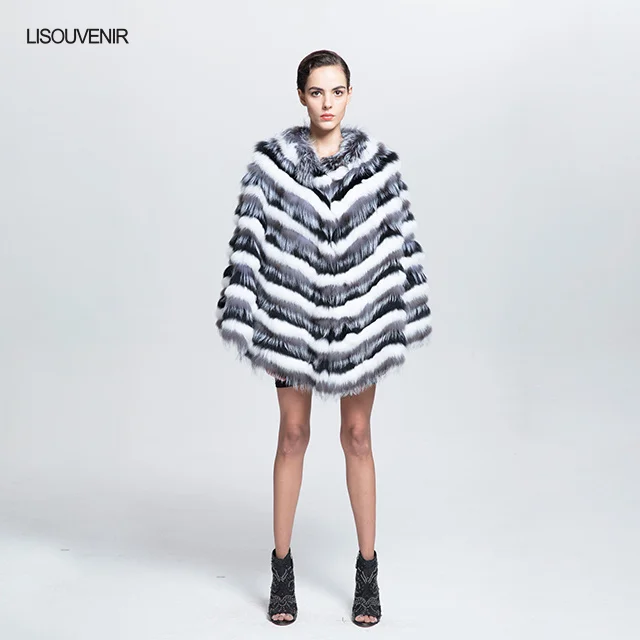 LS18FXP001 Новая коллекция Lisouvenir окрашенное пончо из натуральной лисы для женщин
