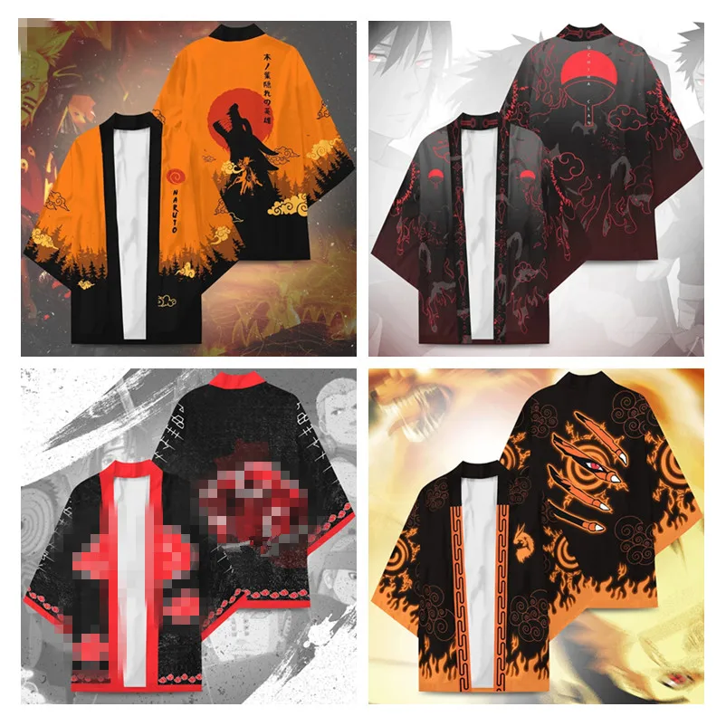 New Hokage Ninja Konoha Kakashi Cosplay Costumes Kurama Uzumaki Symbol Cloak Cardigan Haori Pajamas Bathrobe Sleepwear Coat |