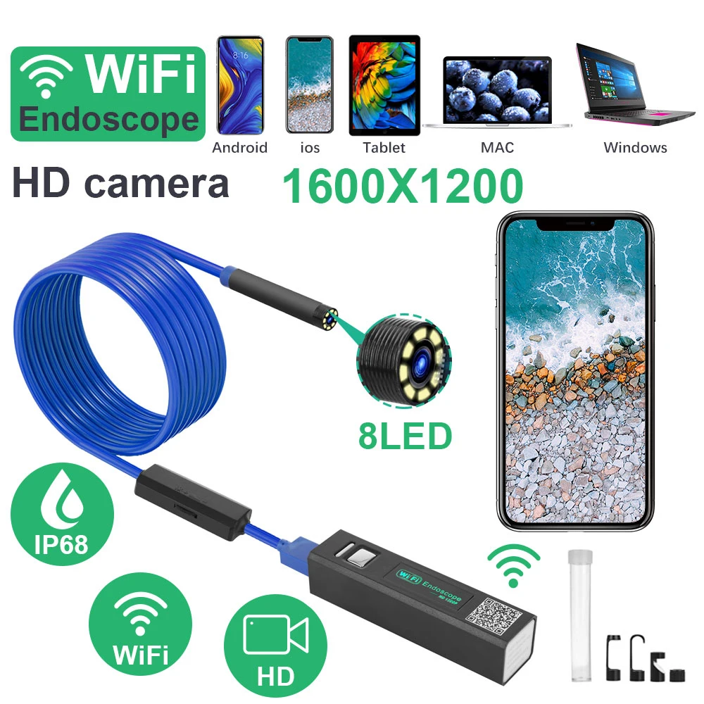 8 мм IOS Android USB WiFi эндоскоп Инспекционная камера HD 8 регулируемый светодиодный светильник IP68 Водонепроницаемый эндоскоп для ремонта автомобиля инструменты