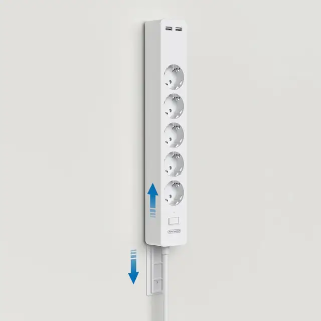 NTONPOWER Network Filter with 3M Extension Cord Wall Mounted Power Strip High Quality 5 Power Sockets 2 USB Surge Protector Home 1.5 Meter