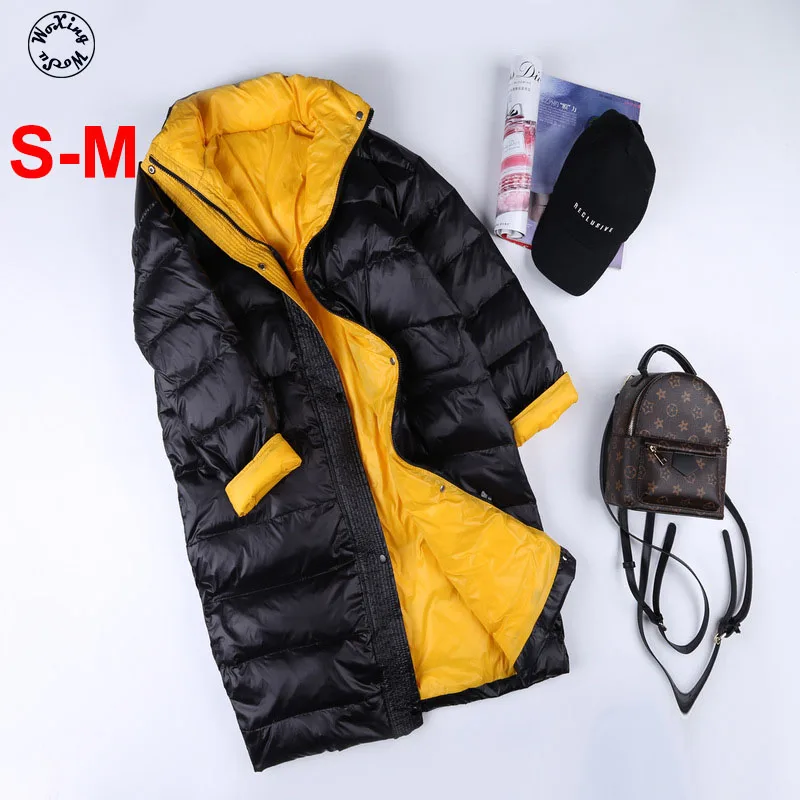 

Woxingwosu women's down coat long over-the-knee fashion winter down jacket S to M