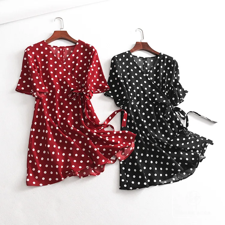 

A Generation of Young Smart Polka Dot Is V-neck Versatile Dress Women's Entity