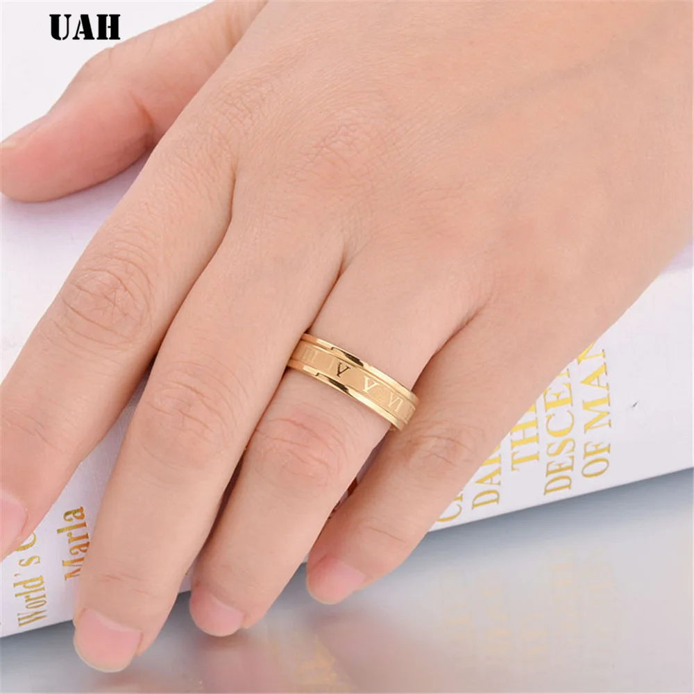 UAH 6 mm 316L Stainless Steel Wedding Band Ring Roman Numerals Gold Black Cool Punk Rings for Men Women Fashion Jewelry 5