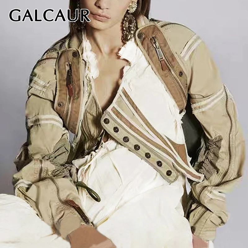 GALCAUR, корейский стиль, лоскутные, хитовые цвета, Необычные куртки для женщин, квадратный воротник, рукав-фонарик, на шнуровке, осенние женские пальто, мода