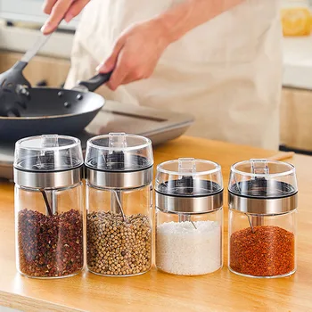 

HOT Mini Clear Glass Spice Jar Container Set with Airtight Lids Spoon Kitchen Accessories TI99