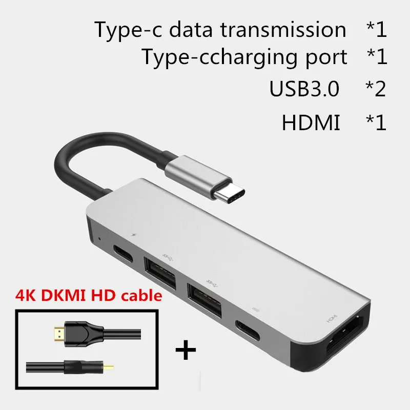 USB3.0 концентратор 4K HDMI USB-C адаптер PD зарядный порт для смартфона компьютера ноутбука настольный аксессуар многофункциональная розетка - Цвет: Silver line HDMI