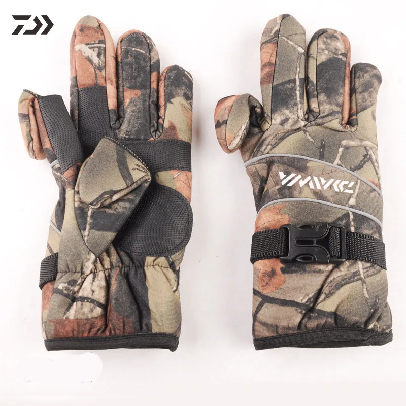 Прочные теплые перчатки для рыбалки Daiwa, мужские зимние перчатки с отверстиями для большого пальца, походная одежда для рыбалки, Нескользящие защитные перчатки для рыбалки, спортивные перчатки