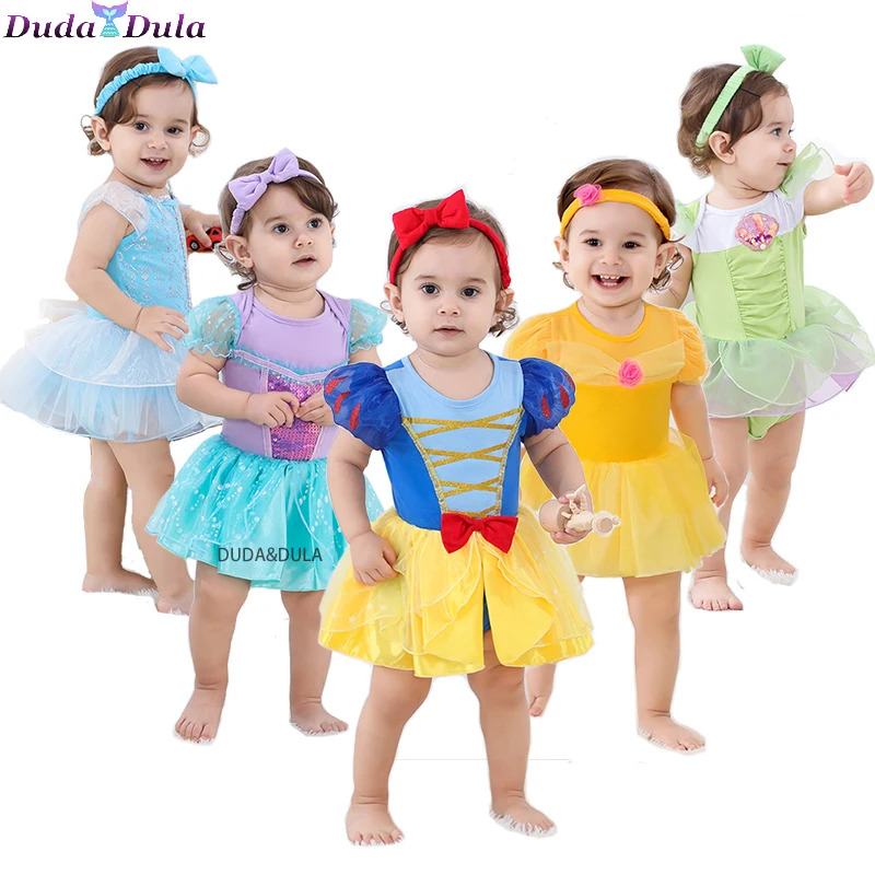 신생아 여름 롬퍼 코튼 반팔 점프수트, 애니메이션 인어 벨, 안나 신데렐라, 아기 소녀 옷 