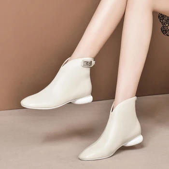 

Genuine Cow Leather Women Ankle Boots Autumn British Style Zipper Short Boots Women rouned low heels Shoes size 41 42