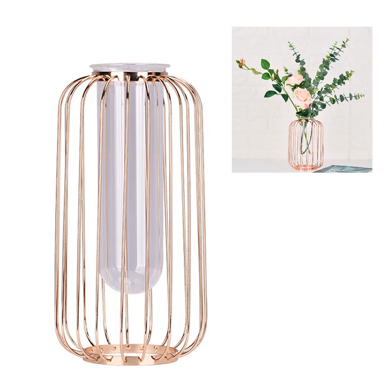 Champagne gold Розовое золото металлическая стеклянная ваза decorativenordinic Стиль Геометрическая железная стеклянная гидропонная ваза растительная подставка Декор для гостиной - Цвет: Champagne gold