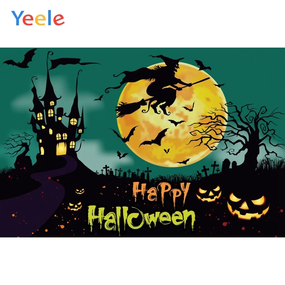 

Halloween Backdrop Forest Castle Witch Moon Tombstone Pumpkin Lantern Vinyl Photography Background For Photo Studio Photophone