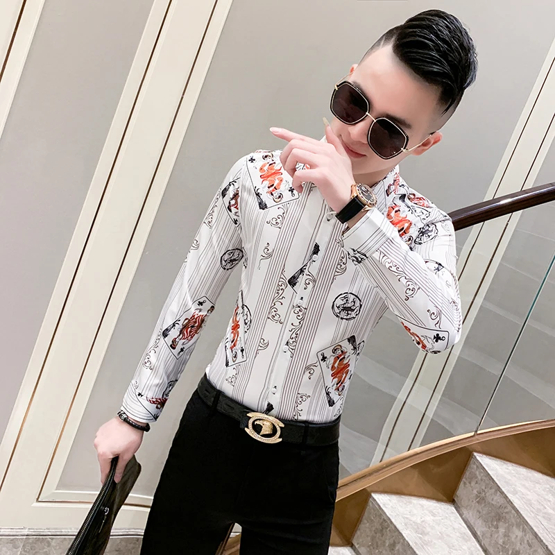 Chemises Homme Autumn Winter Men Dress Shirt Streetwear Thick Warm Long Sleeve Mens Casual Shirts Night Club Prom Tuxedo 3XL-M
