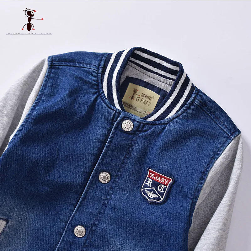 Kung Fu Ant Winter Boys Coat Cool Style Kids clothes Splice Denim Fabric Jacket Children's Coat Street Home Tops 3868