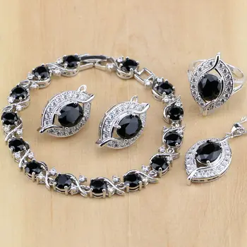 

Eye 925 Sterling Silver Jewelry Black Birthstone White CZ Jewelry Sets Women Earrings/Pendant/Necklace/Rings/Bracelet