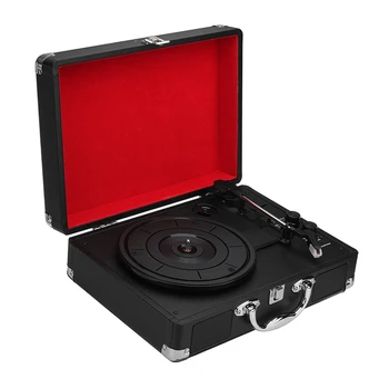 

EU Plug 33/45/78 Rpm Bluetooth Portable Suitcase Turntable Vinyl Lp Record Phone Player 3-Speed Aux-In Line-Out 100-240V(Black)